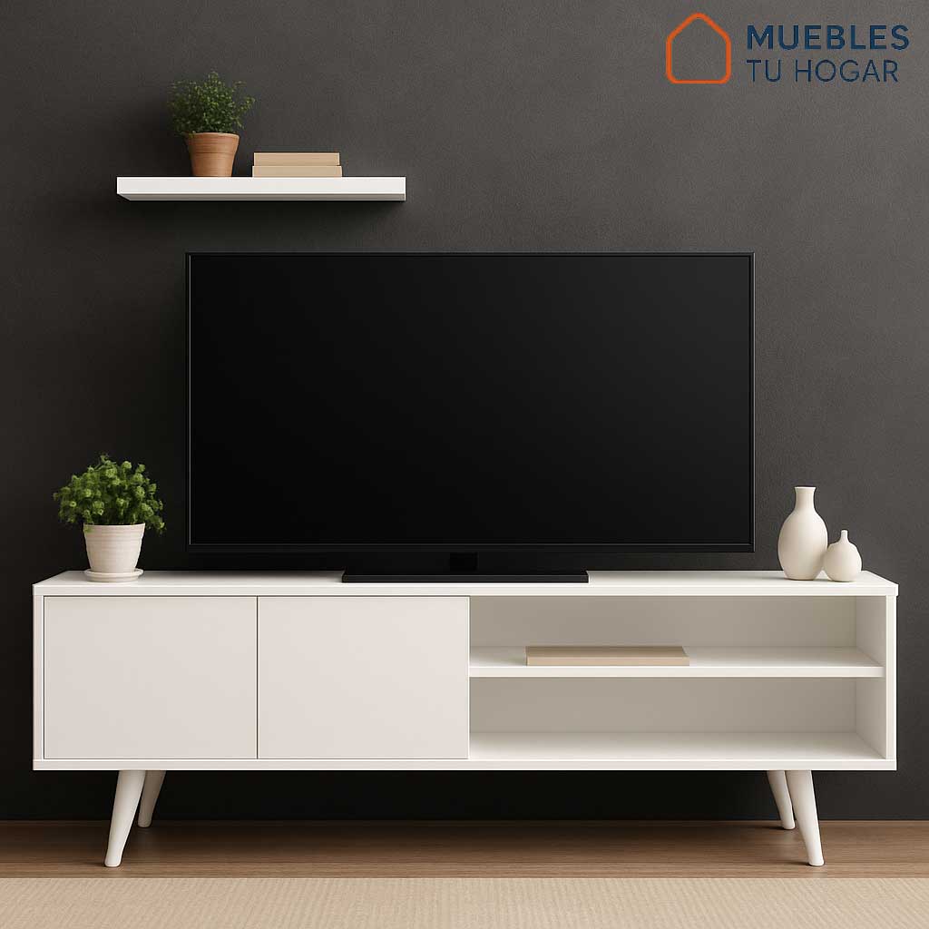 Mueble TV 85" Blanco | 190x62x45 cm | Puertas | Patas