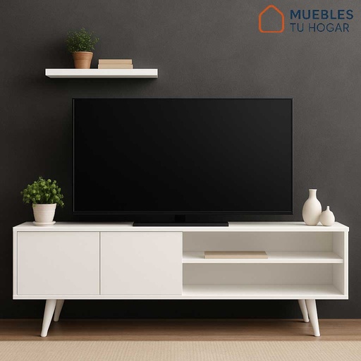[15012201] Mueble TV 85" Blanco | 190x62x45 cm | Puertas | Patas