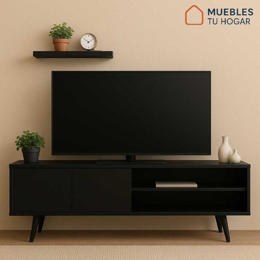 [15012202] Mueble TV 85" Negro | 190x62x45 cm | Puertas | Patas